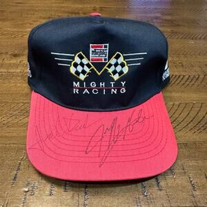 Vintage NASCAR Mighty Auto Parts Racing Autographed Snapback - Big Stitched Logo